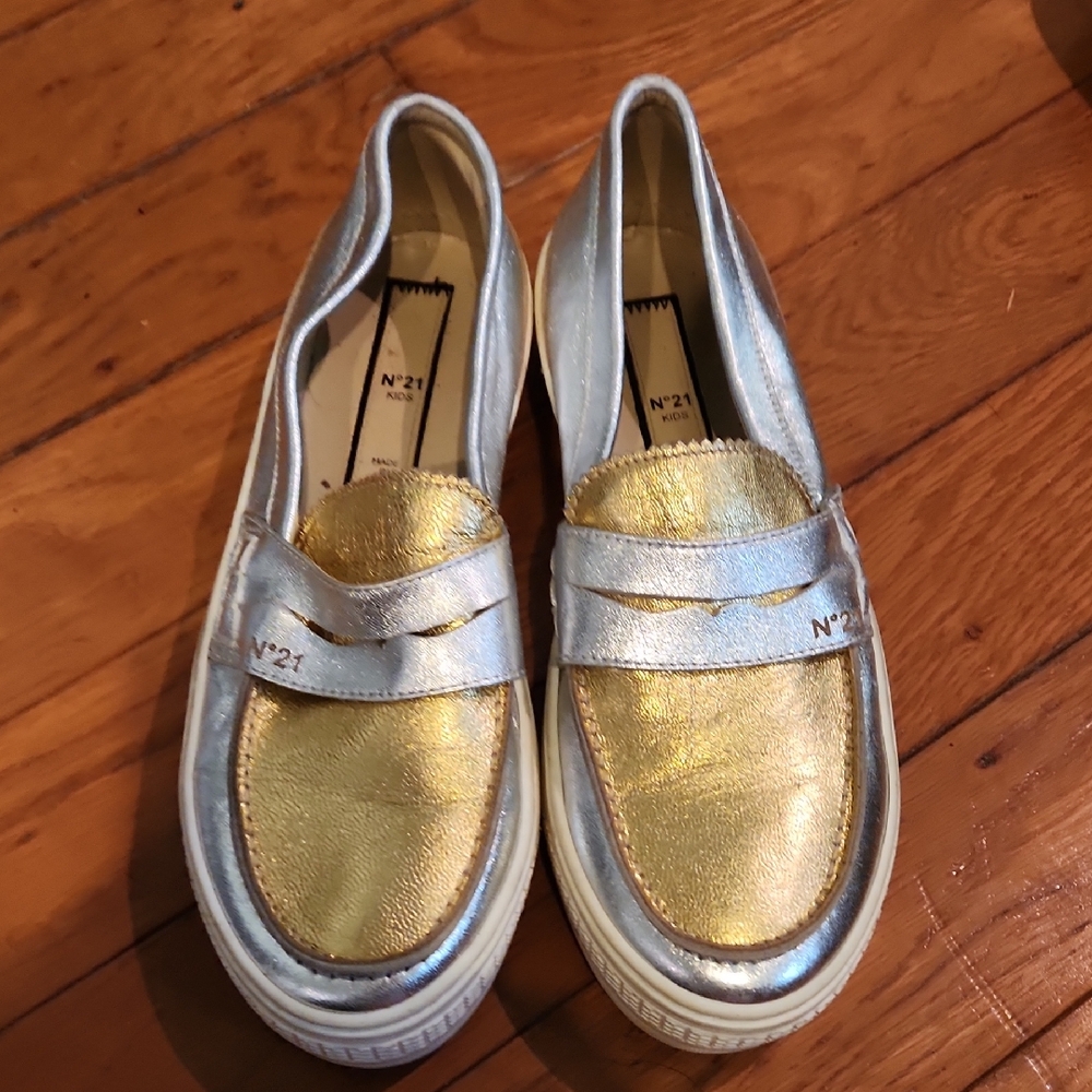 No 21 Kids Metallic Gold and Silver Sneakers 39